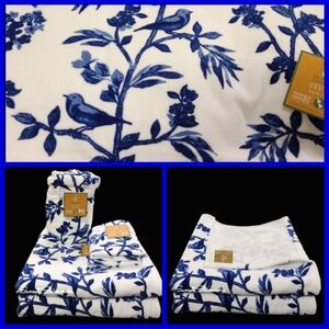 6pc Chinoiserie Floral Song Bird Velour Bath Hand Tip Towel Set Deborah Connolly